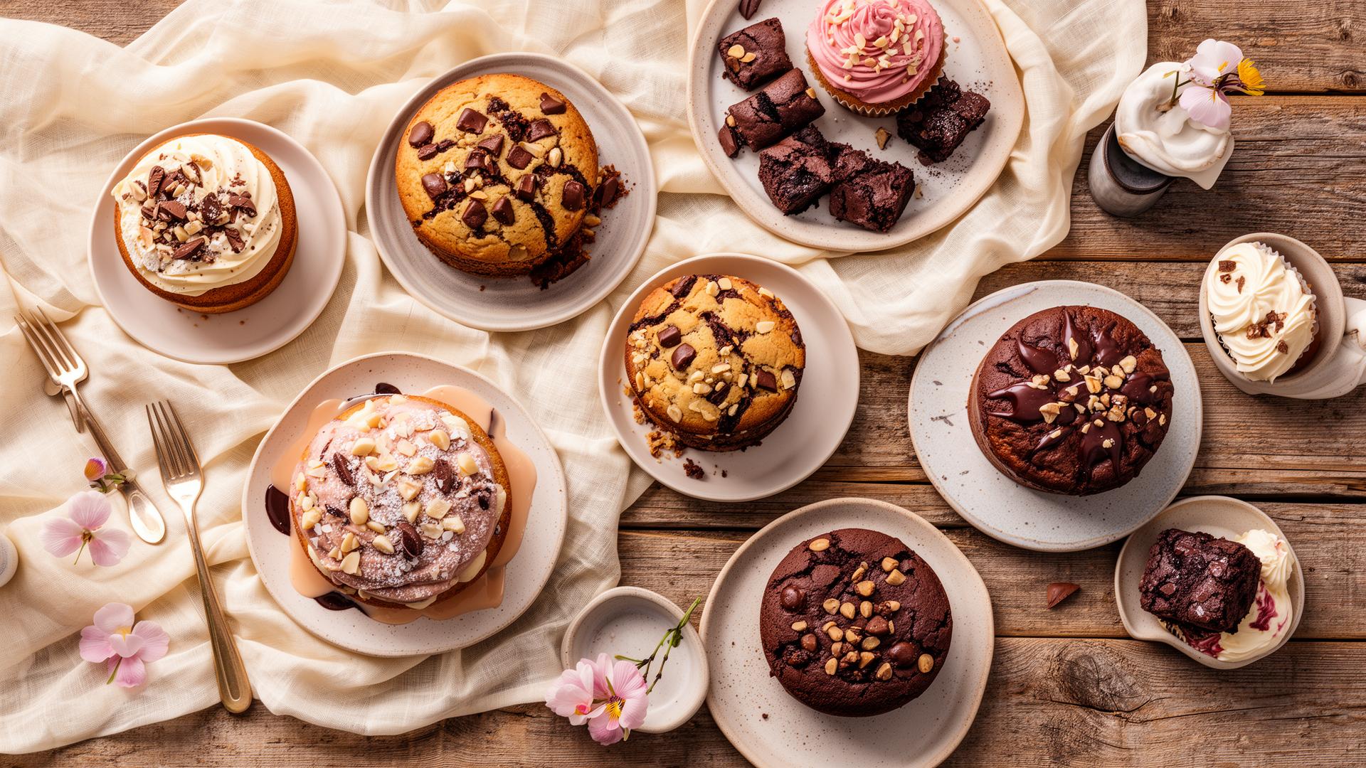 A wooden table with healthy desserts